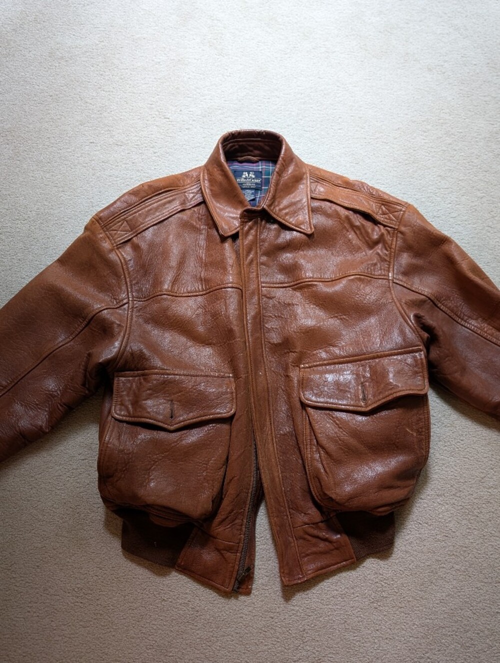Willis & Geiger Men's Brown Leather Bomber Jacket